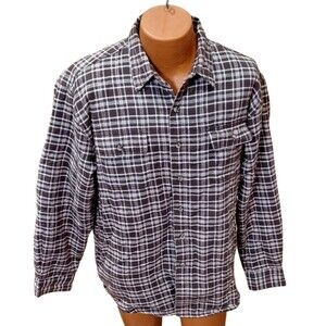 Wrangler Shirt Jacket Shacket Men Large Brown White Plaid Flannel Quilted Lining